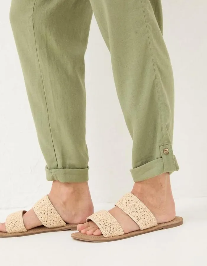 Women FatFace Pants and Leggings Austell Linen Blend Joggers Khaki Green
