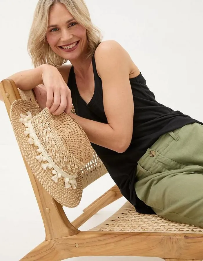 Women FatFace Pants and Leggings Austell Linen Blend Joggers Khaki Green