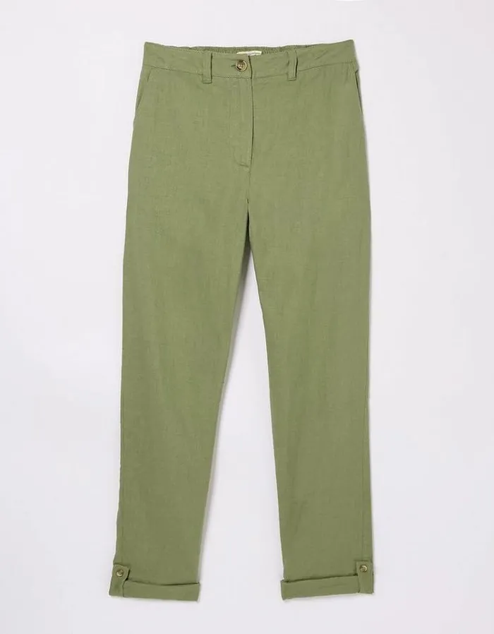 Women FatFace Pants and Leggings Austell Linen Blend Joggers Khaki Green