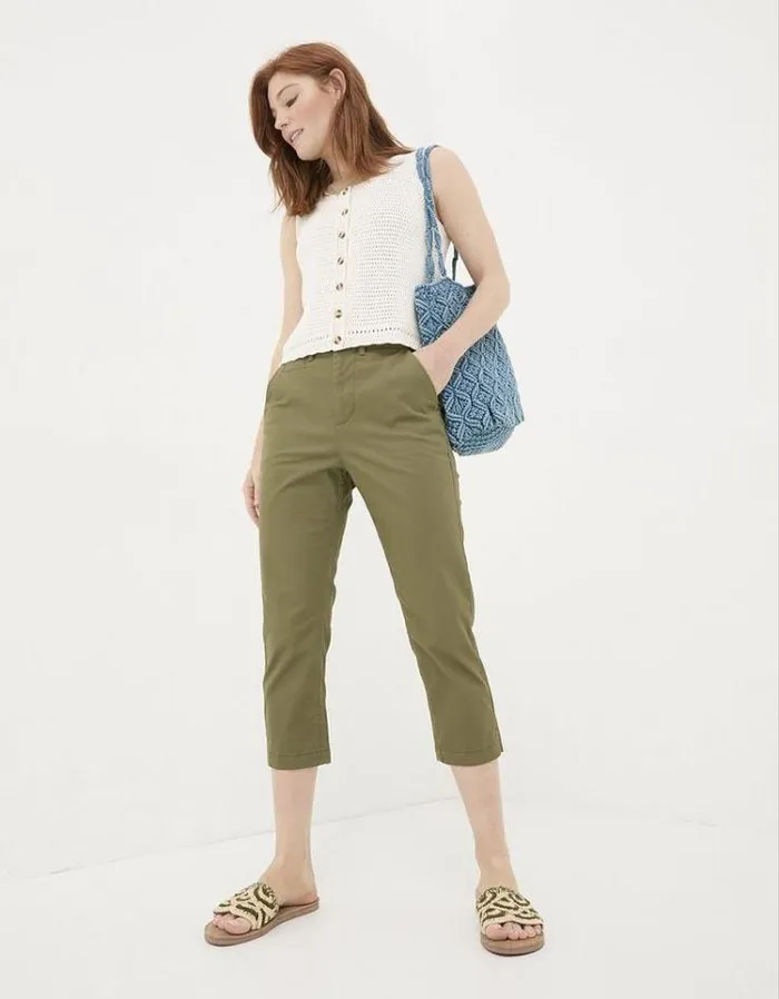 Women FatFace Pants and Leggings Farnham Crop Chinos Khaki Green