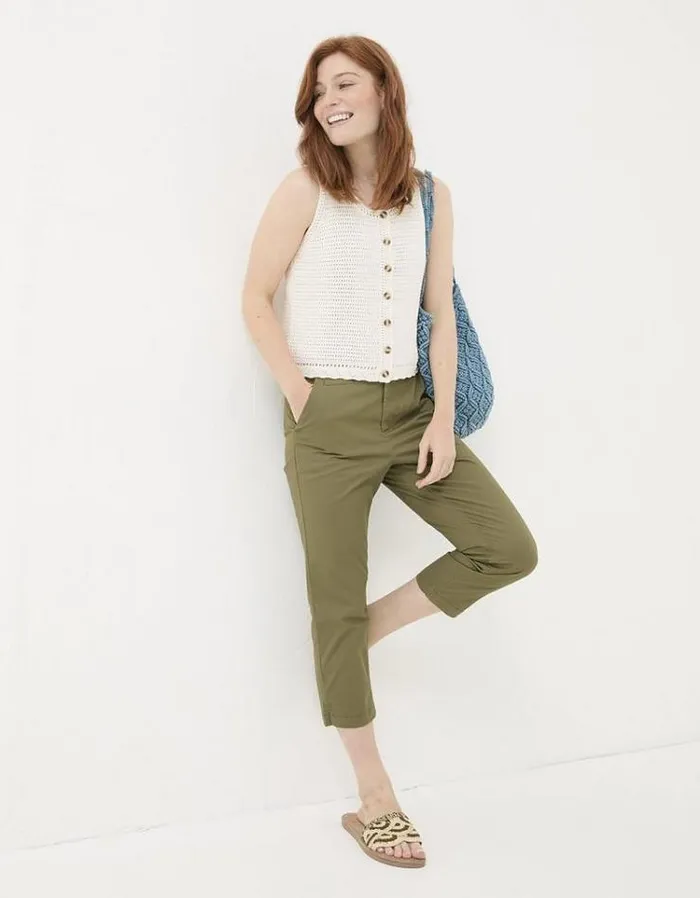 Women FatFace Pants and Leggings Farnham Crop Chinos Khaki Green