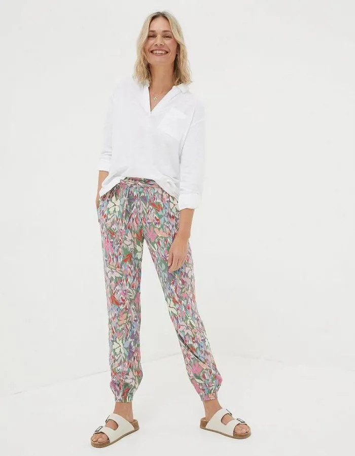 Women FatFace Pants and Leggings Lyme Expressive Floral Trousers Light Green