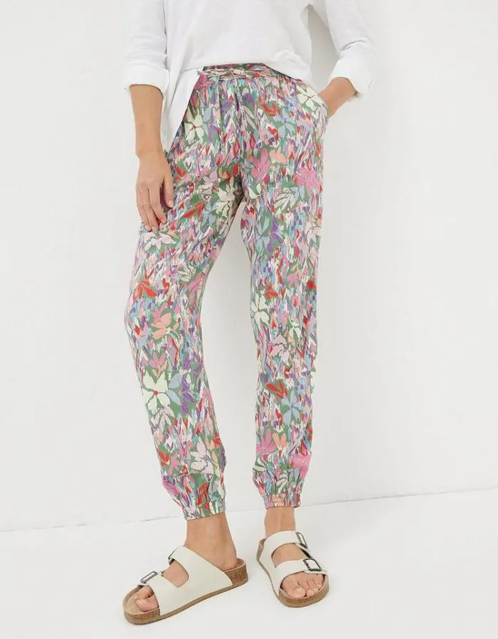 Women FatFace Pants and Leggings Lyme Expressive Floral Trousers Light Green
