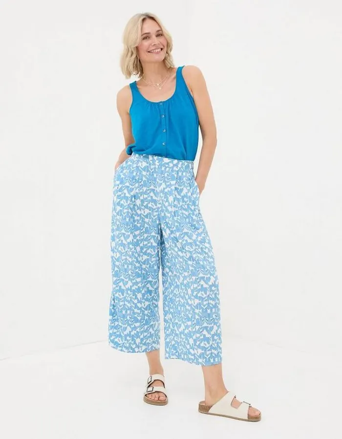 Women FatFace Pants and Leggings Shirwell Med Geo Crop Pants Chambray Blue