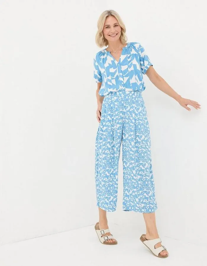 Women FatFace Pants and Leggings Shirwell Med Geo Crop Pants Chambray Blue