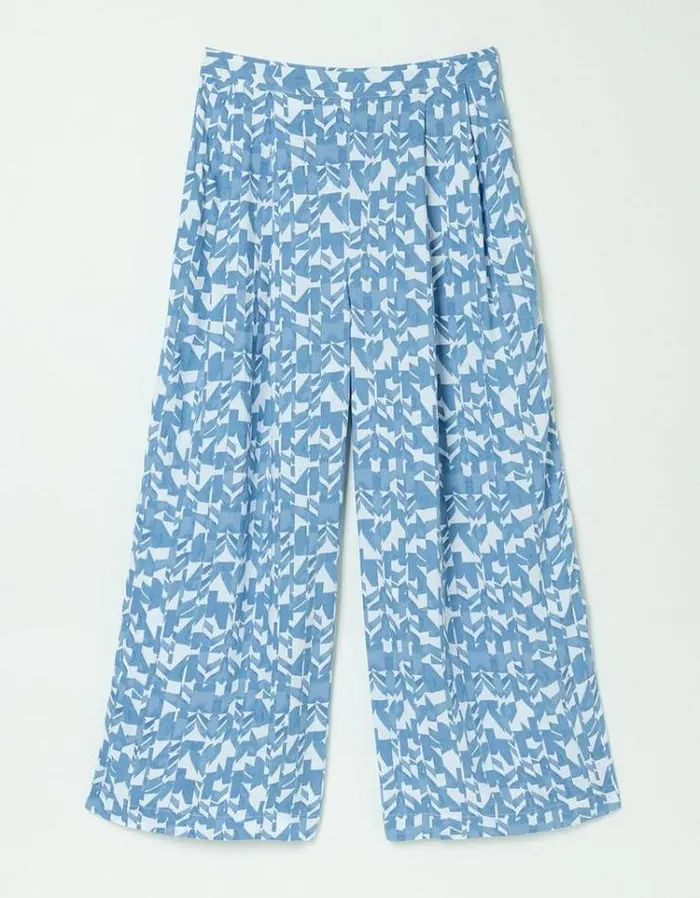 Women FatFace Pants and Leggings Shirwell Med Geo Crop Pants Chambray Blue