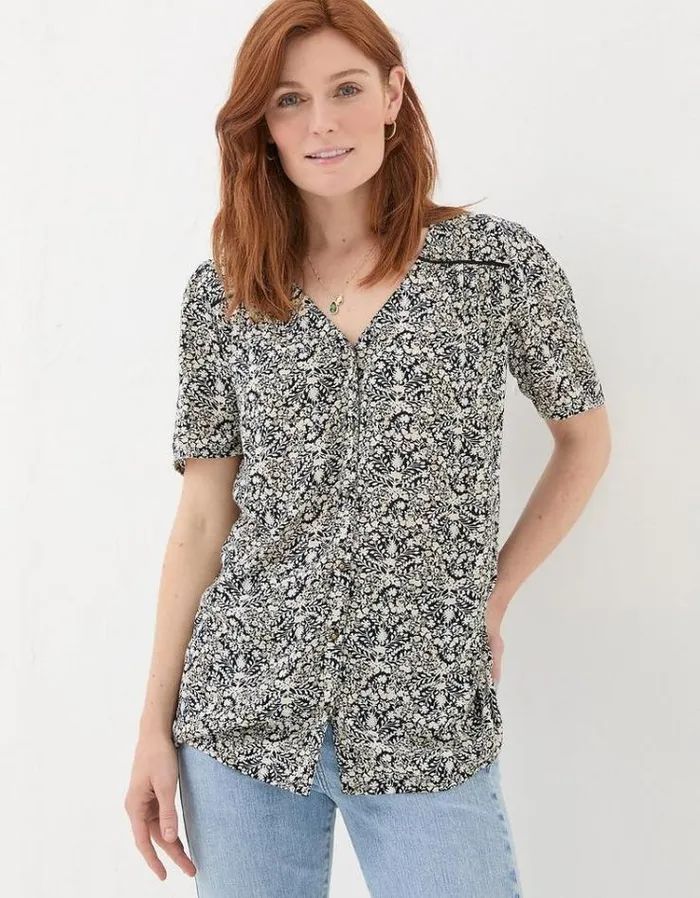 Women FatFace Shirts and Blouses Cassidy Inlay Floral Tunic Black