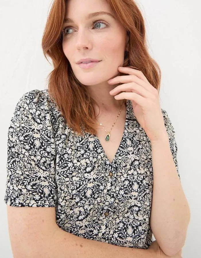 Women FatFace Shirts and Blouses Cassidy Inlay Floral Tunic Black