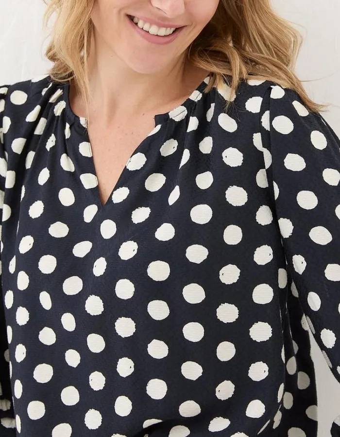 Women FatFace Shirts and Blouses Imogen Polka Dot Blouse Navy