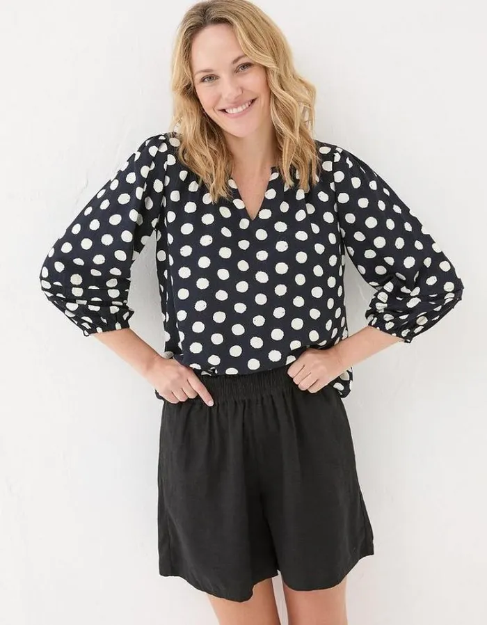 Women FatFace Shirts and Blouses Imogen Polka Dot Blouse Navy