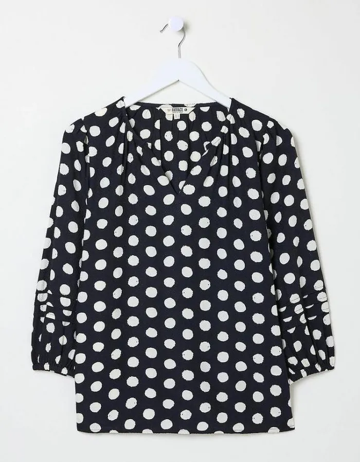 Women FatFace Shirts and Blouses Imogen Polka Dot Blouse Navy