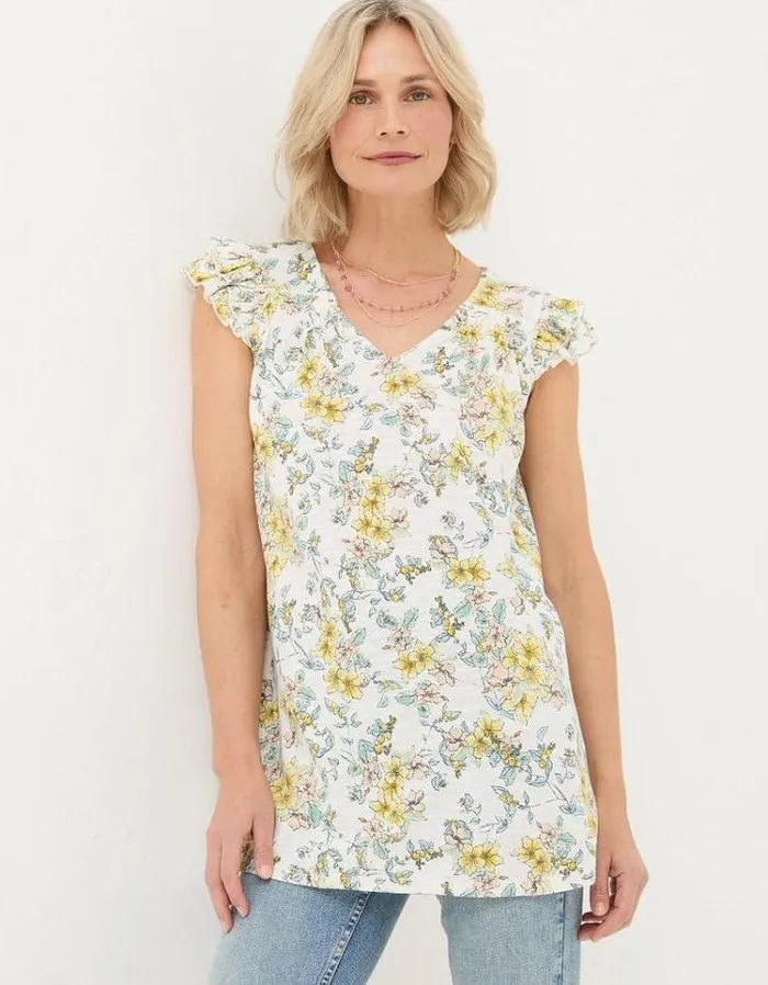 Women FatFace Shirts and Blouses Katy Citrus Floral Tunic Ivory