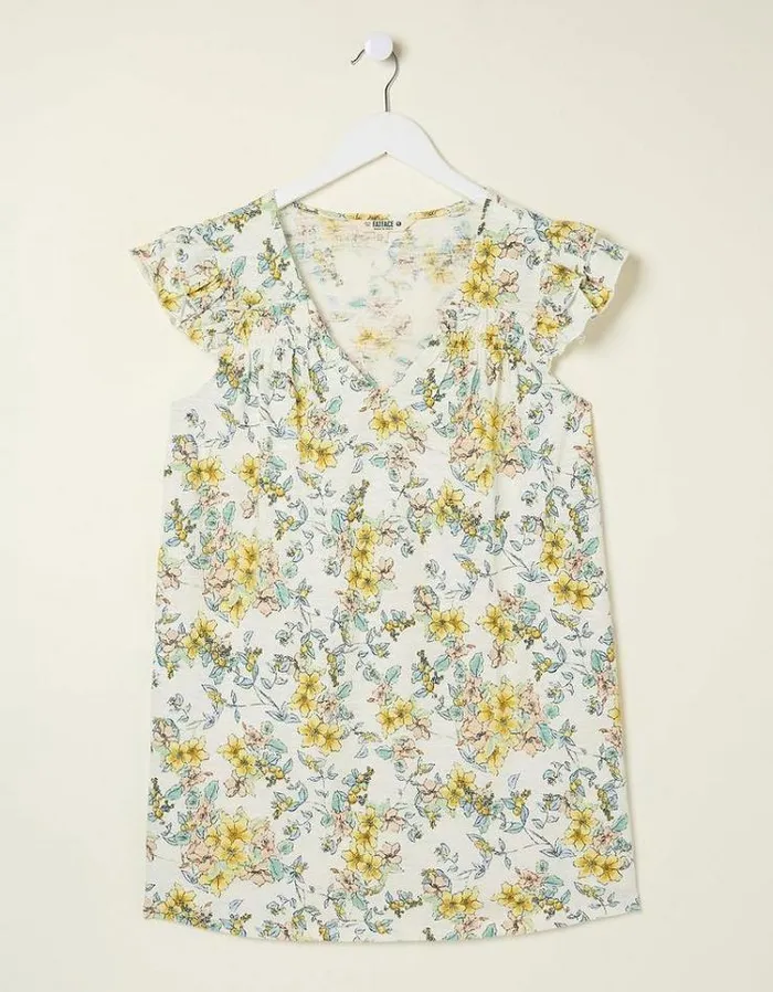 Women FatFace Shirts and Blouses Katy Citrus Floral Tunic Ivory