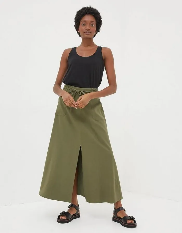 Women FatFace Skirts Melanie Utility Midi Skirt Khaki Green