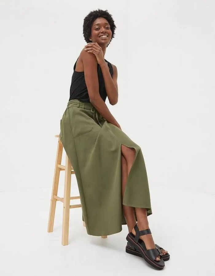 Women FatFace Skirts Melanie Utility Midi Skirt Khaki Green