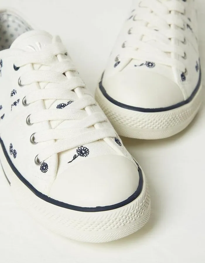 Women FatFace Sneakers Raya Canvas Lace Up Sneakers Ivory