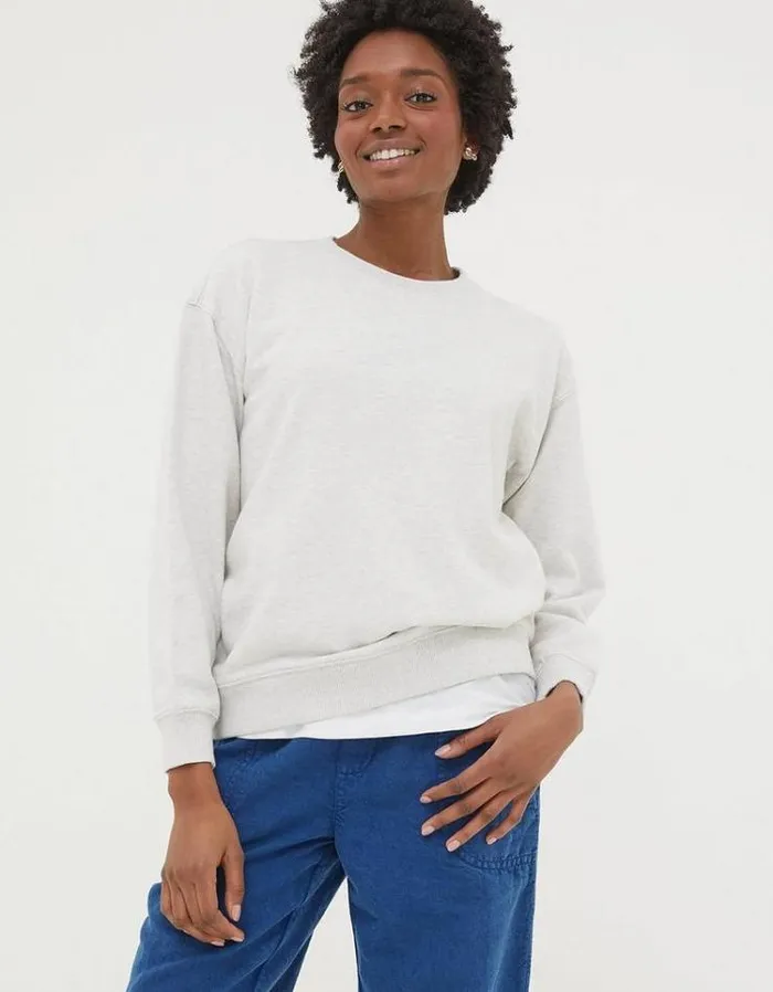 Women FatFace Sweatshirts and Hoodies Organic Cotton Georgia Crew Sweatshirt Grey Marl
