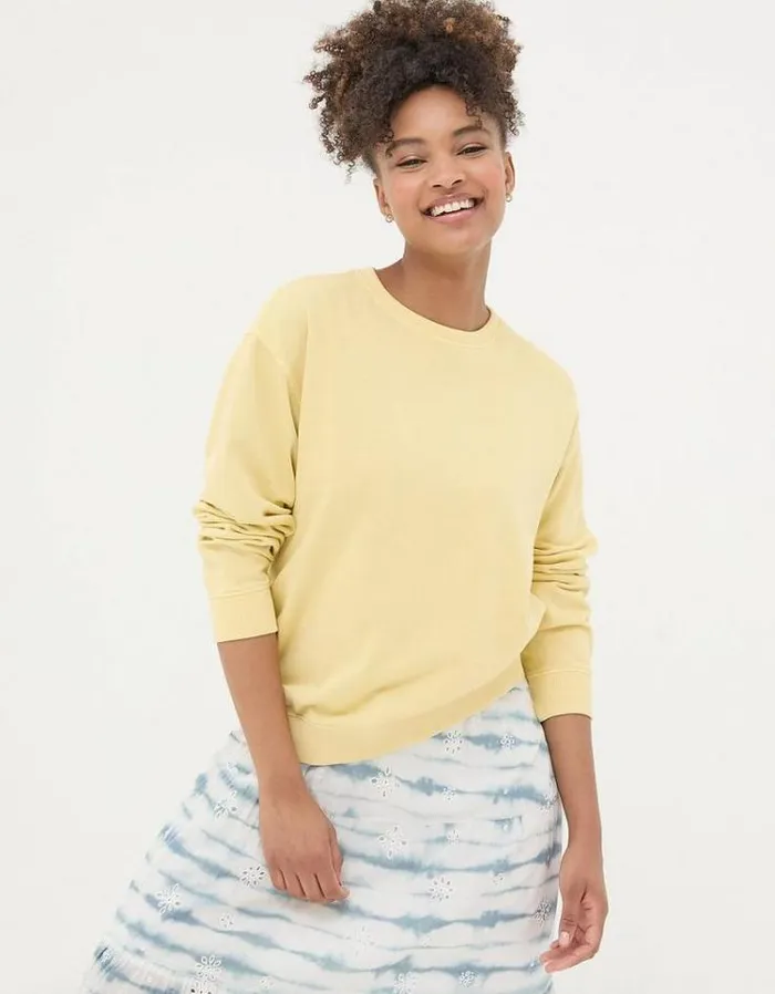 Women FatFace Sweatshirts and Hoodies Organic Cotton Georgia Crew Sweatshirt Light Yellow