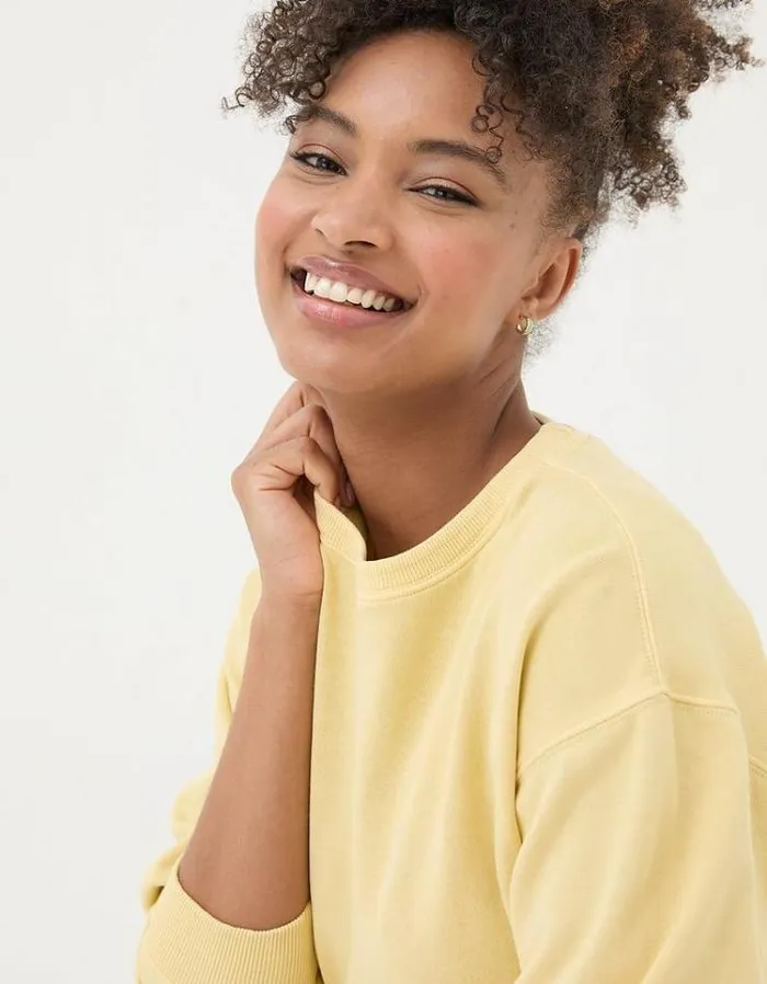 Women FatFace Sweatshirts and Hoodies Organic Cotton Georgia Crew Sweatshirt Light Yellow