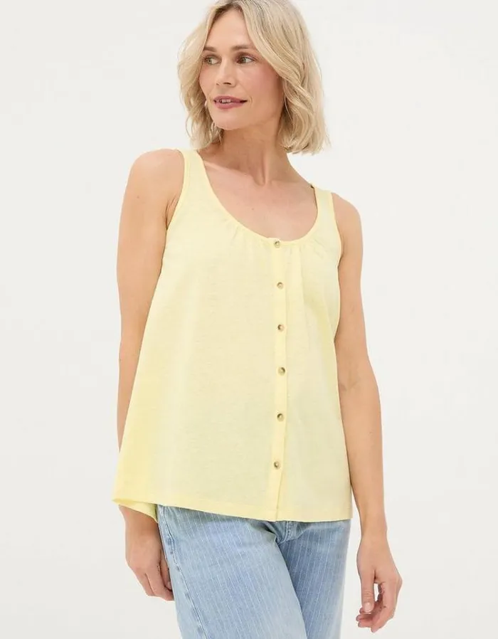 Women FatFace Tops and TShirts Flora Cotton and Linen Blend Vest Light Yellow