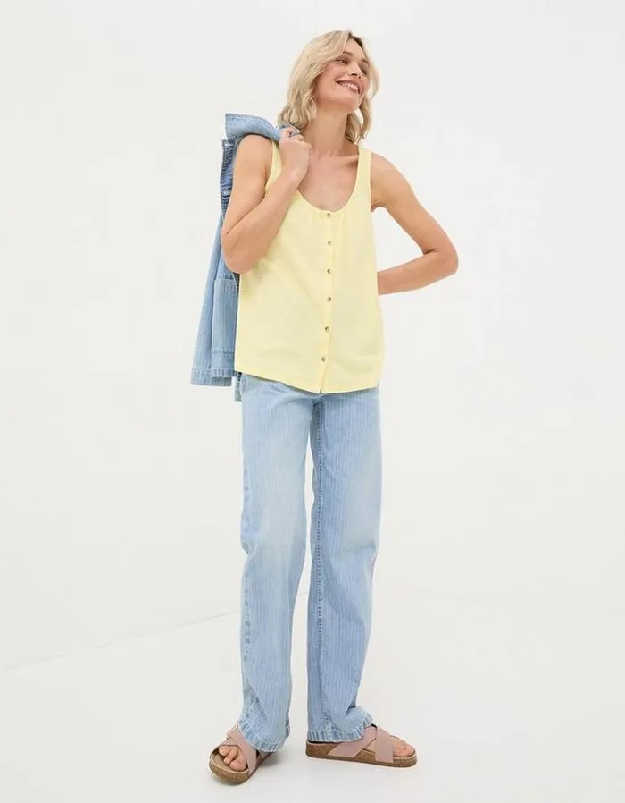 Women FatFace Tops and TShirts Flora Cotton and Linen Blend Vest Light Yellow