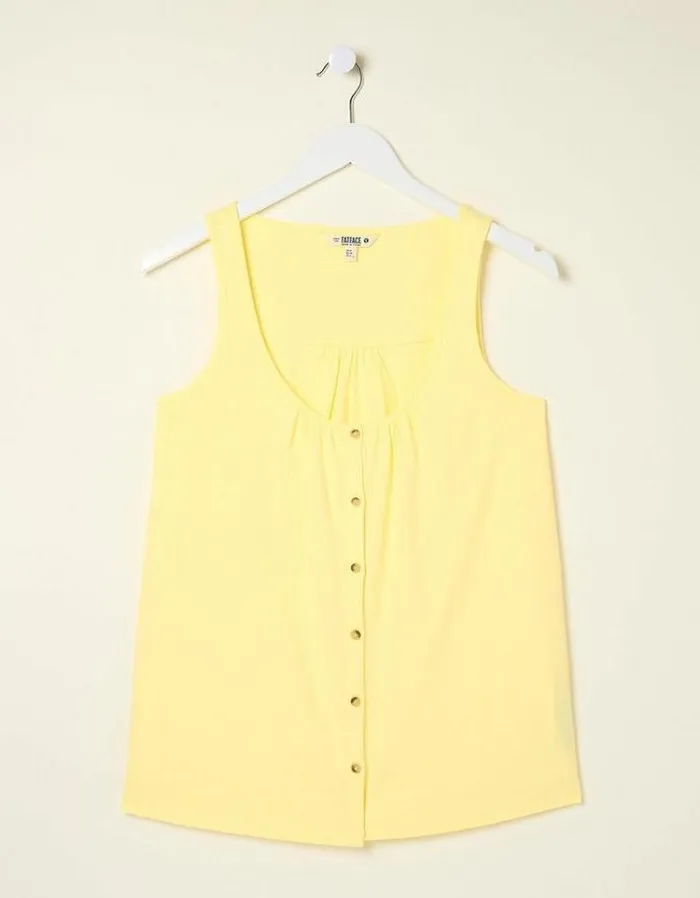 Women FatFace Tops and TShirts Flora Cotton and Linen Blend Vest Light Yellow