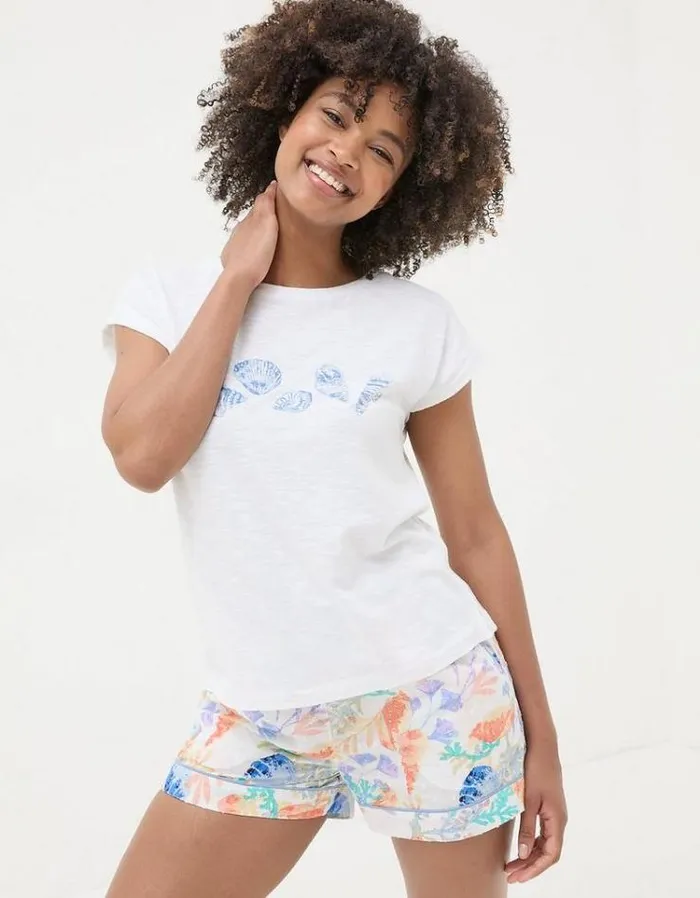 Women FatFace Tops and TShirts Shell Graphic TShirt Ivory