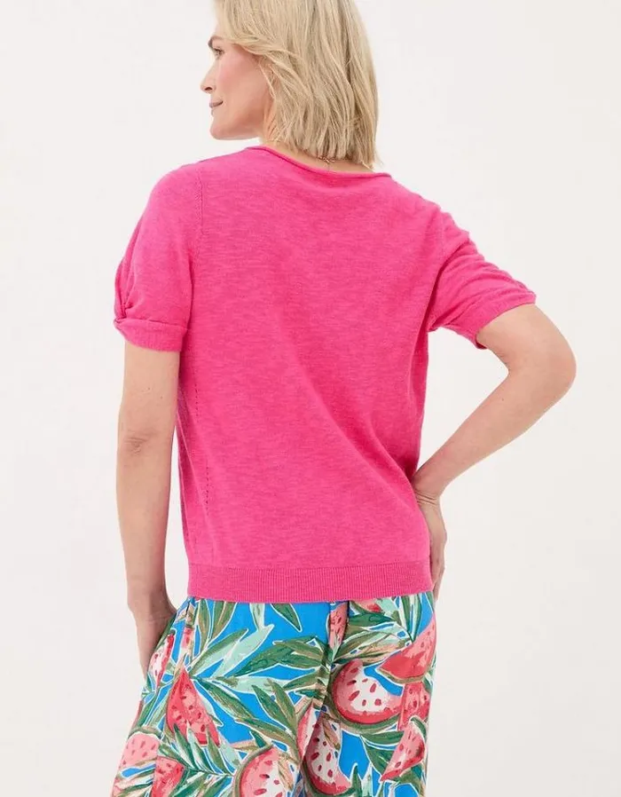 Women FatFace Tops and TShirts Twisted Cuff Knit Tee Fuchsia Pink