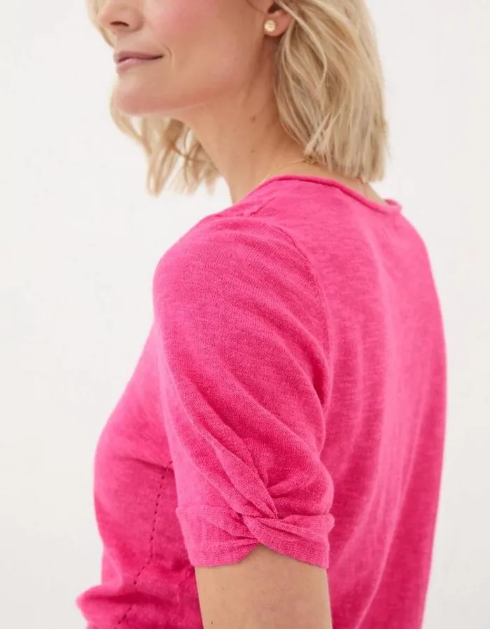 Women FatFace Tops and TShirts Twisted Cuff Knit Tee Fuchsia Pink