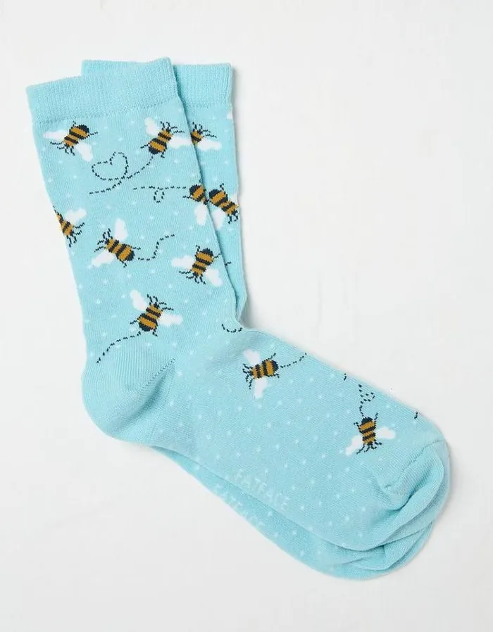 Women FatFace Underwear Socks and Tights 1 Pack Bee Socks Light Blue