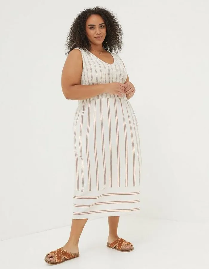 Women FatFace Vacation Shop Aria Stripe Midi Dress Natural