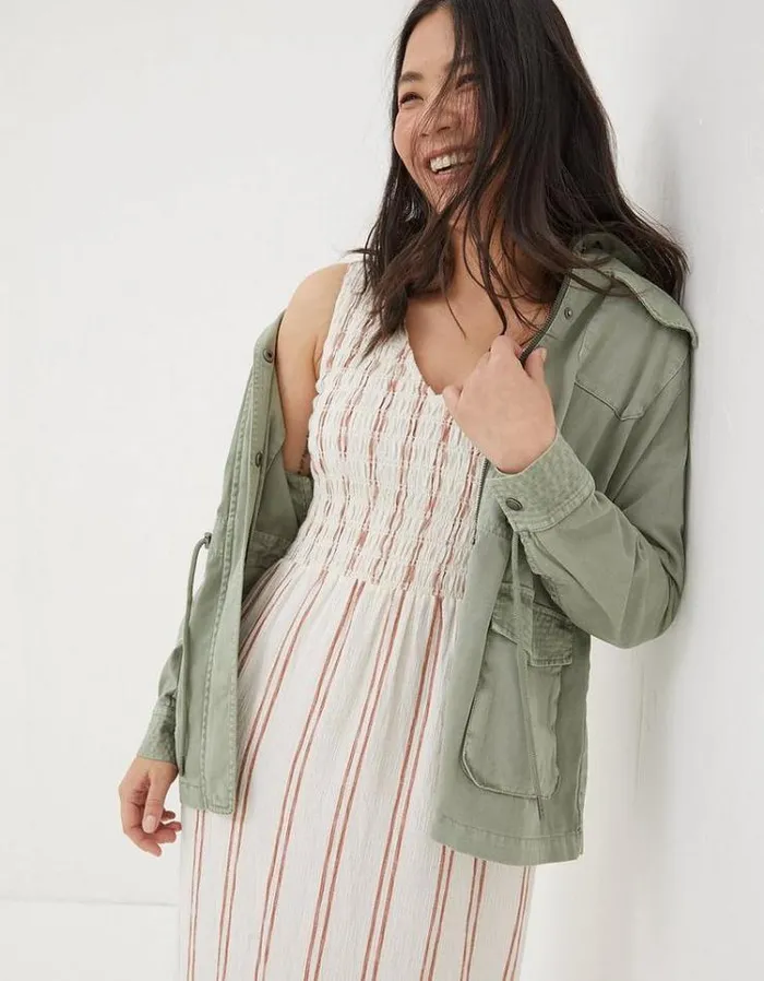 Women FatFace Vacation Shop Aria Stripe Midi Dress Natural