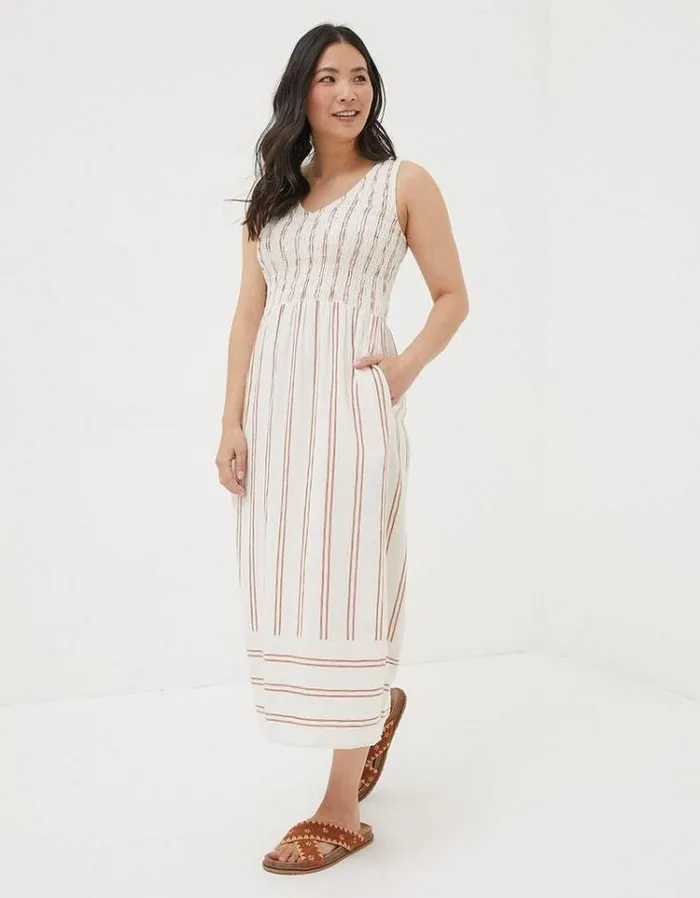 Women FatFace Vacation Shop Aria Stripe Midi Dress Natural