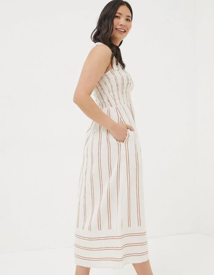 Women FatFace Vacation Shop Aria Stripe Midi Dress Natural