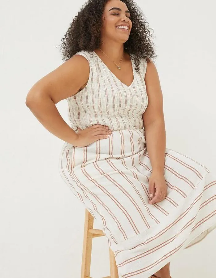 Women FatFace Vacation Shop Aria Stripe Midi Dress Natural