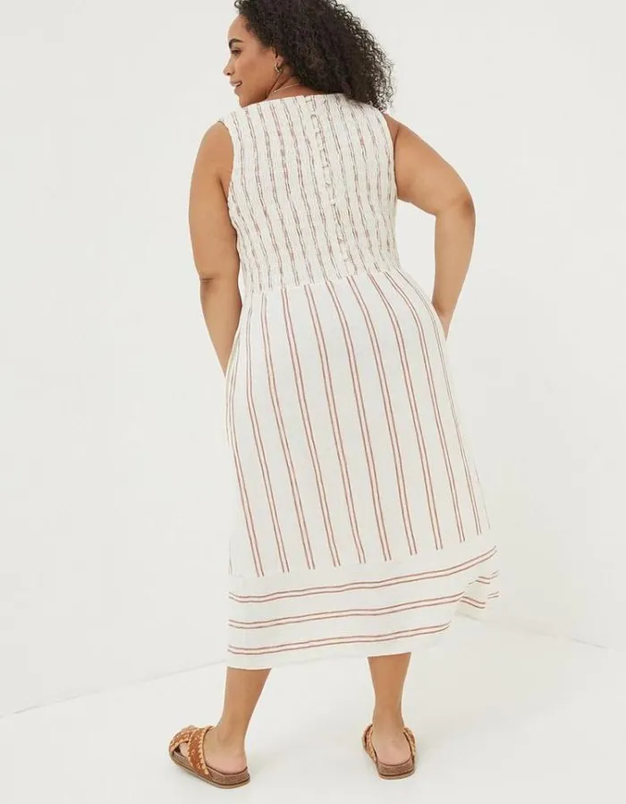 Women FatFace Vacation Shop Aria Stripe Midi Dress Natural