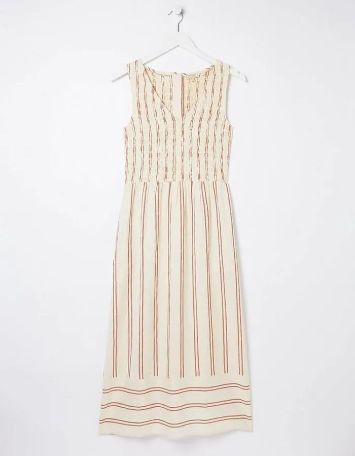 Women FatFace Vacation Shop Aria Stripe Midi Dress Natural