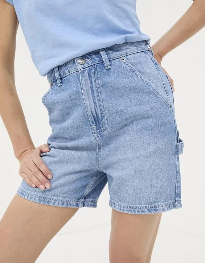 Women FatFace Vacation Shop Cali Denim Carpenter Shorts Light Denim Blue