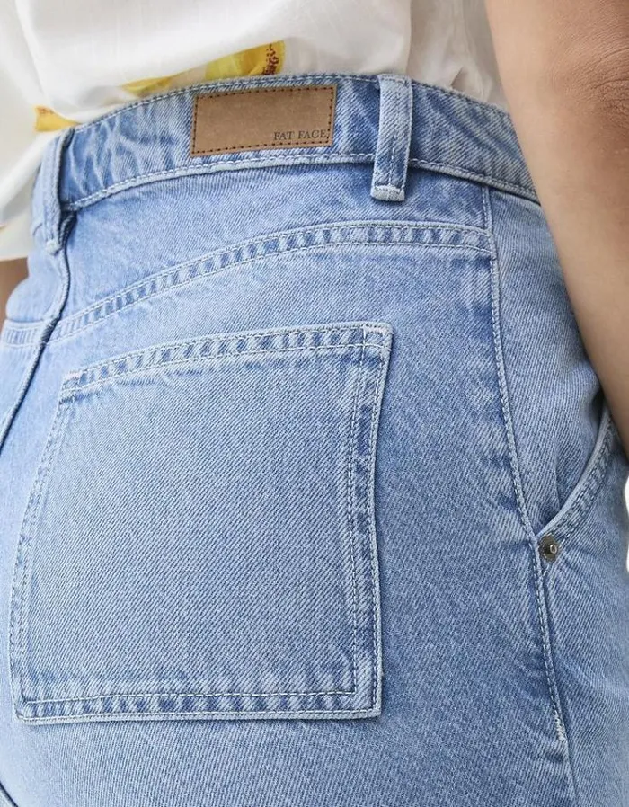 Women FatFace Vacation Shop Cali Denim Carpenter Shorts Light Denim Blue