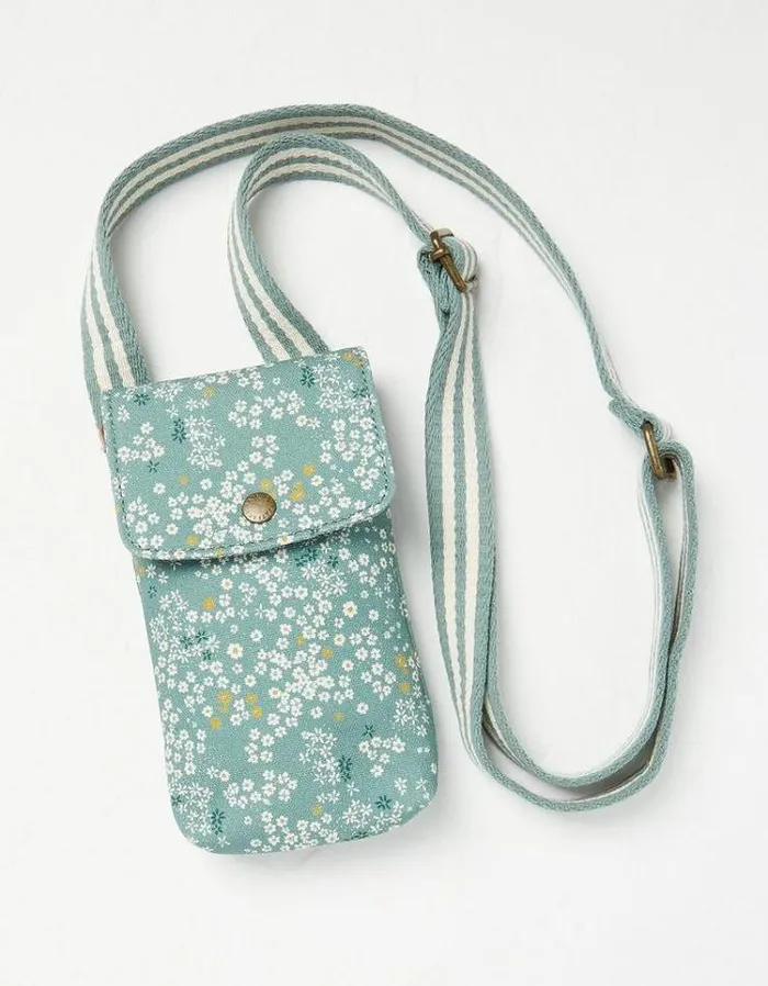 Women FatFace Vacation Shop Elsie Canvas Phone Bag Green Haze