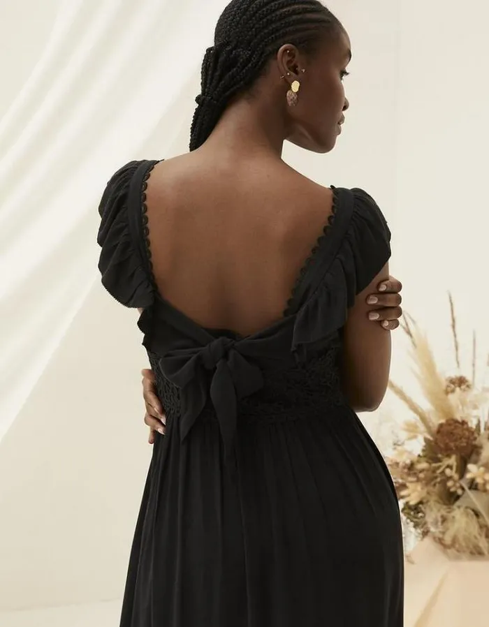 Women FatFace Vacation Shop Hibiscus Lace Midi Dress Black