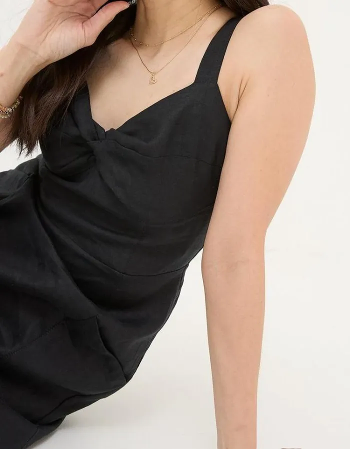 Women FatFace Vacation Shop Talia Linen Midi Dress Black