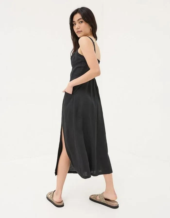 Women FatFace Vacation Shop Talia Linen Midi Dress Black