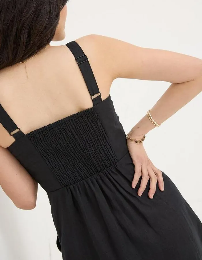Women FatFace Vacation Shop Talia Linen Midi Dress Black