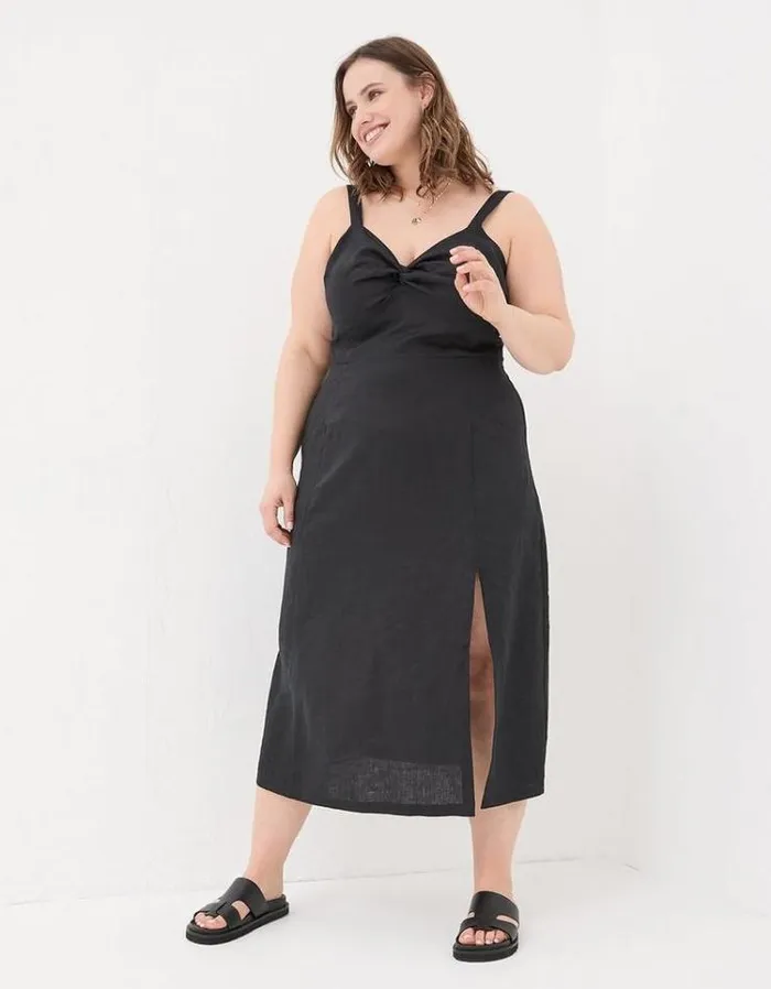 Women FatFace Vacation Shop Talia Linen Midi Dress Black