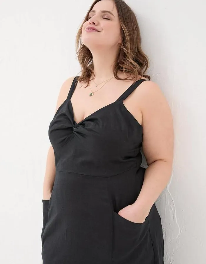 Women FatFace Vacation Shop Talia Linen Midi Dress Black