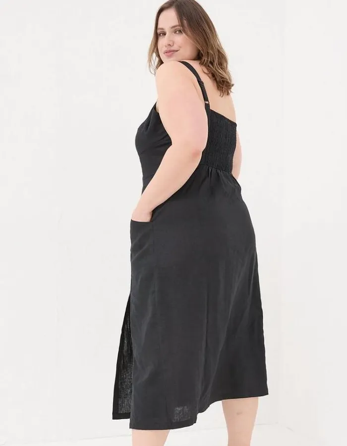 Women FatFace Vacation Shop Talia Linen Midi Dress Black