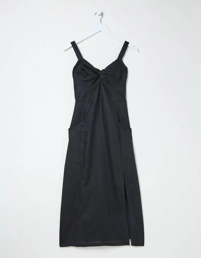 Women FatFace Vacation Shop Talia Linen Midi Dress Black