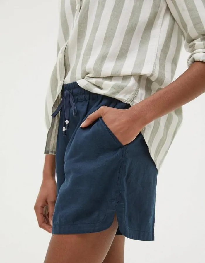 Women FatFace Vacation Shop Tenby Linen Shorts Navy
