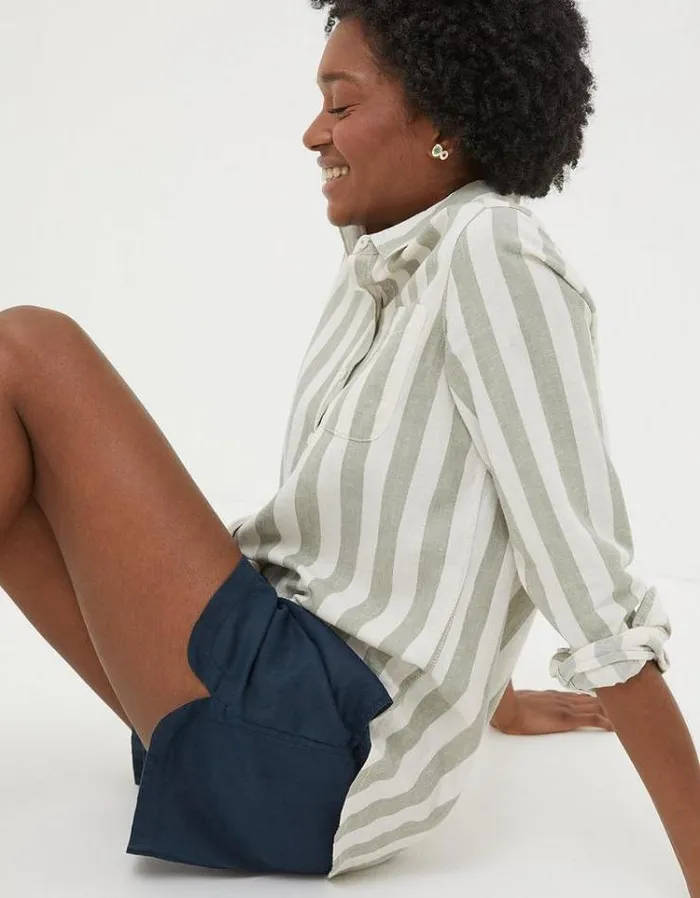 Women FatFace Vacation Shop Tenby Linen Shorts Navy